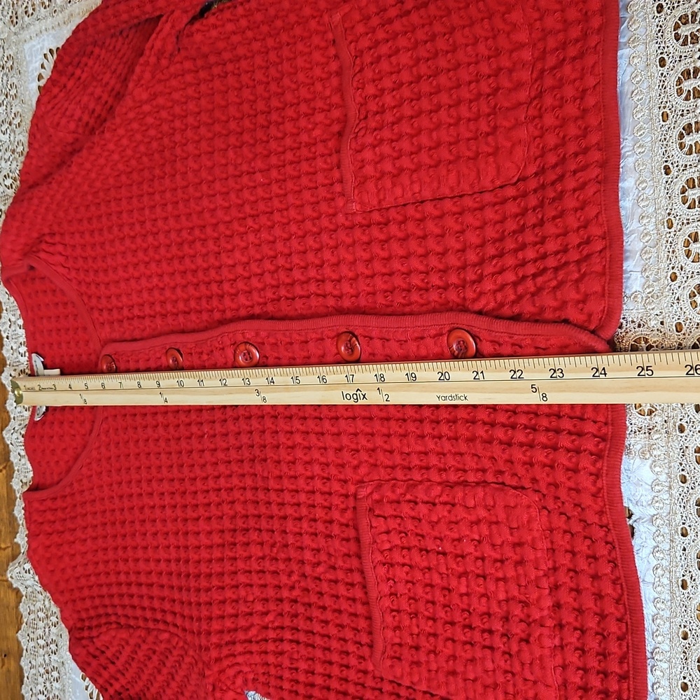 Vintage Cindy Bai Thick Waffle Knit Button- Up Cardigan With Front Pockets - Picture 6 of 11